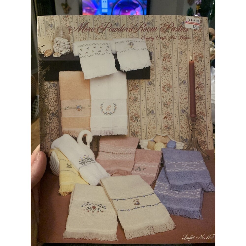 Country Crafts More Powder Room Pastels Towel Borders Cross Stitch Patterns#113